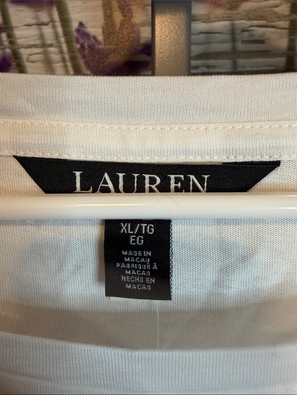 Lauren Ralph Lauren White Tee with Blue Nautical Sketch Cotton-Modal Size XL NWT - Picture 3 of 8